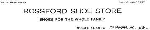 letterhead of Piotrowski Brothers Shoe Store